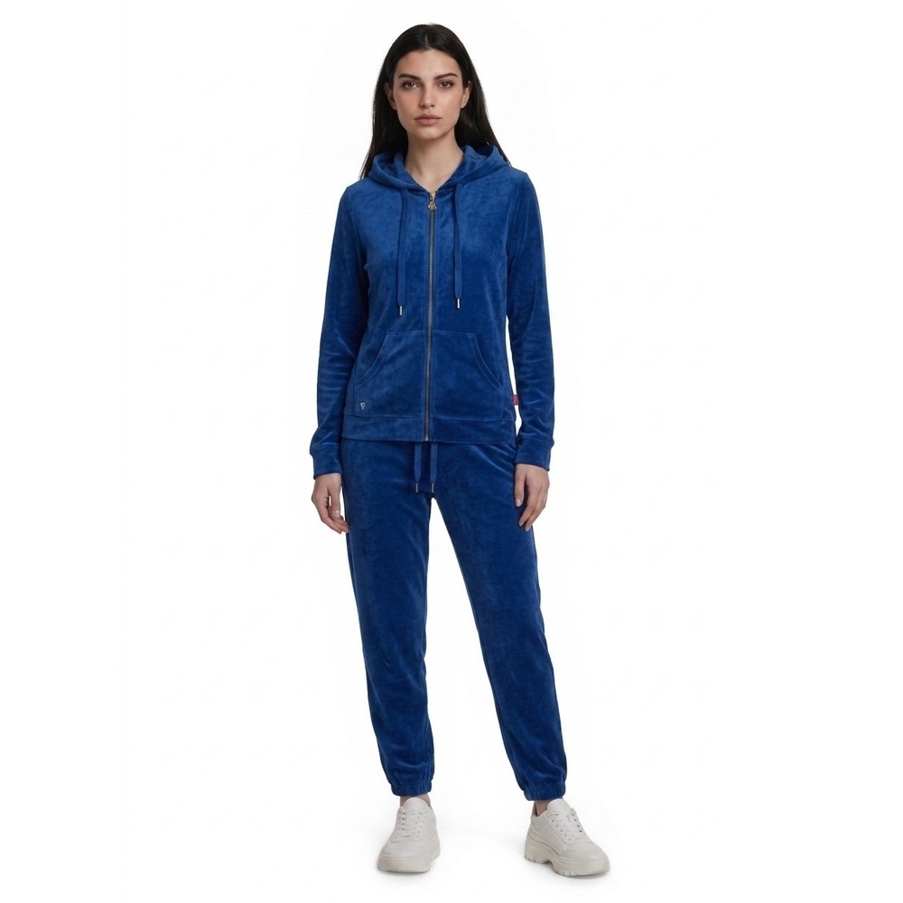 Lilly Pulitzer Tracksuit Set Jogger Pants Hoodie Top Size Medium Blue Velour Zip